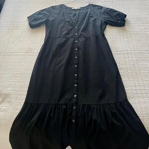 LOFT Black Midi Button Dress